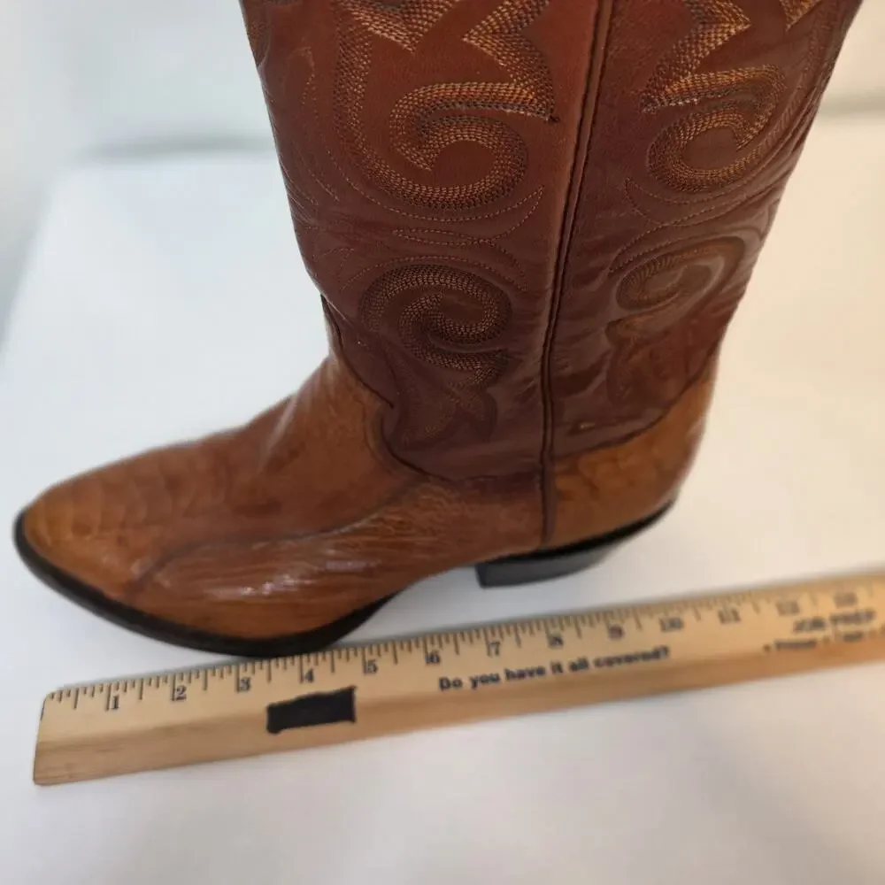 Panhandle Slim Mens 8 D Brown Exotic Ostrich Leg Cowboy Western Boots Vintage
